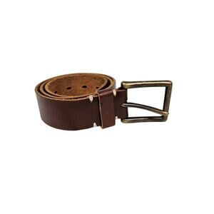 Vintage Handmade Brown Raw Leather Brass Buckle 1.5" Wide Belt